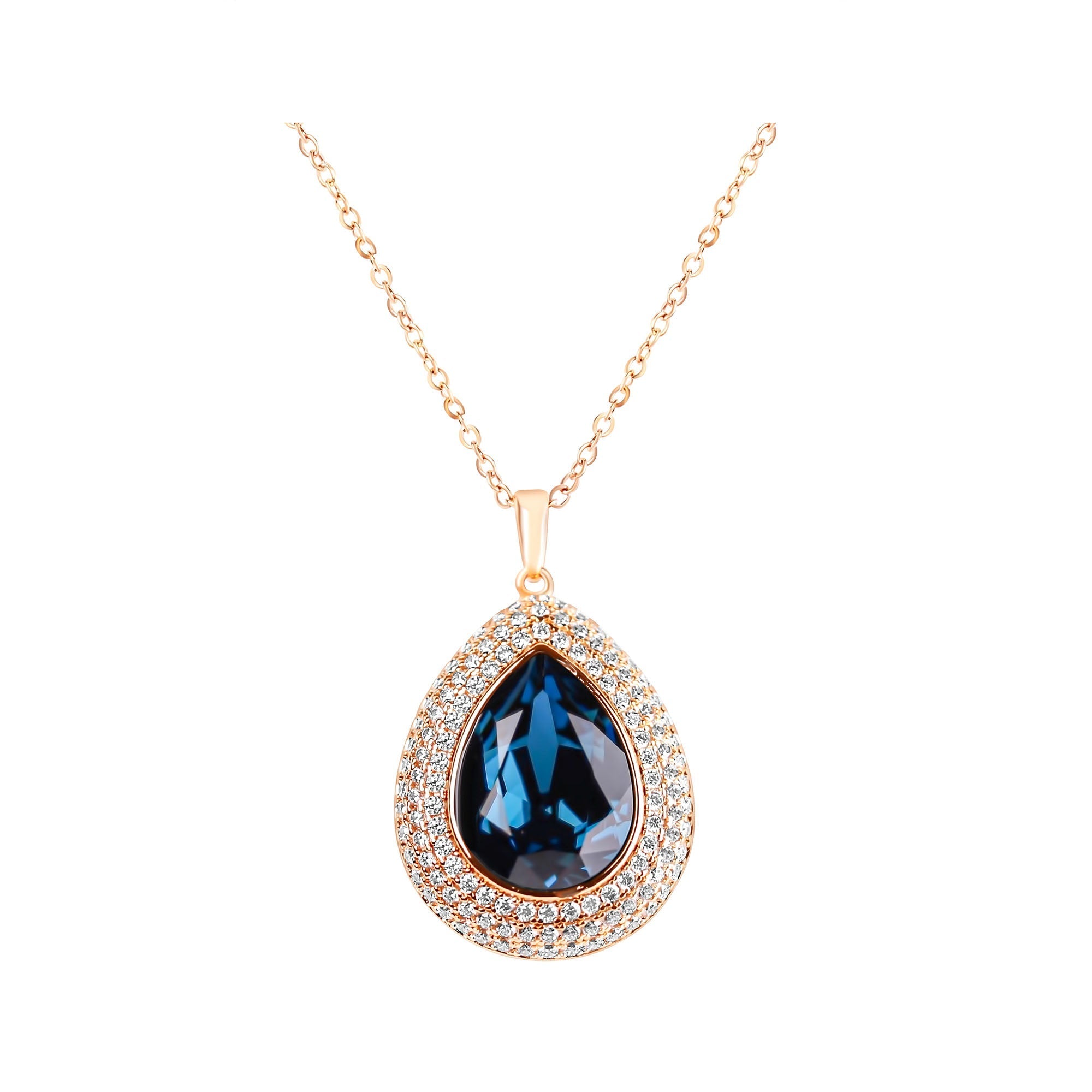Kaklarota ar zilu Swarovski akmeni un kristāliem, kulona garums 36 mm